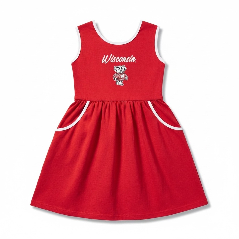 Third Street Wisconsin Badgers Dress Kids Red Sleeveless Pockets USA Made